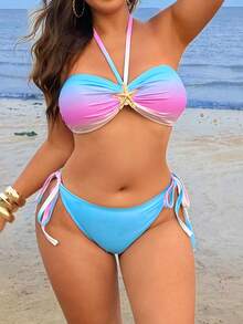 Swim Vcay Plus Size Women Casual Minimalist Beach Vacation Ombre Random Star Print 3-Piece Swimwear Set - Multicolor - View 3