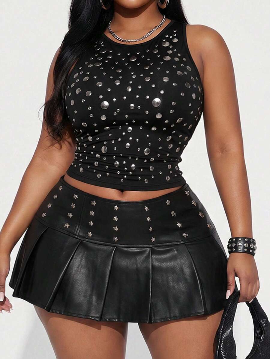 Slaydiva Áo hè thanh lịch cho nữ, áo croptop tank top đính đá lấp lánh gợi cảm, áo đen không tay cổ tròn ôm sát, trang phục dự tiệc đêm, phong cách thời trang đường phố Y2K sành điệu dành cho nữ.