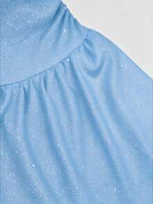 Sweetra Plus Size Metallic Bandeau Double Ruffle Waist Party Dress - Blue - View 6