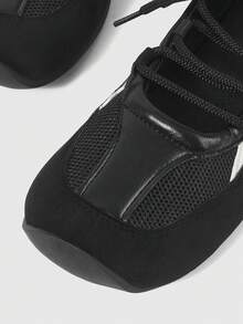 ROMWE Goth Giày búp bê nữ màu đen buộc dây, đế mềm, kiểu giày lười, giày Mary Jane da nhỏ, giày đồng phục JK, giày cao gót đế dày cho dịp Giáng sinh - Lưới màu đen - Xem 2