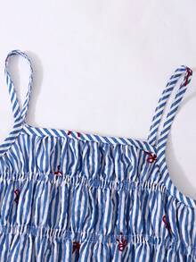 SHEIN Girls Striped Bow Camisole Top And Straight Leg Pants Summer Vacation Outfit - Blue - View 5