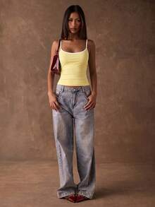 SHEIN BAE Áo camisole nữ ôm dáng, phối màu tương phản, kiểu dáng thường ngày. - Màu vàng - Xem 4