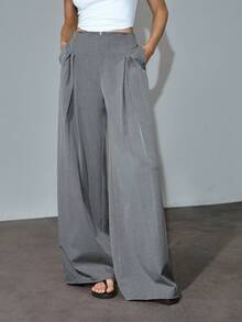 MOTF PREMIUM PANTALONES DE PIERNA ANCHA CON CINTURÓN DECORATIVO, PRIMAVERA/VERANO - Gris - Ver 7