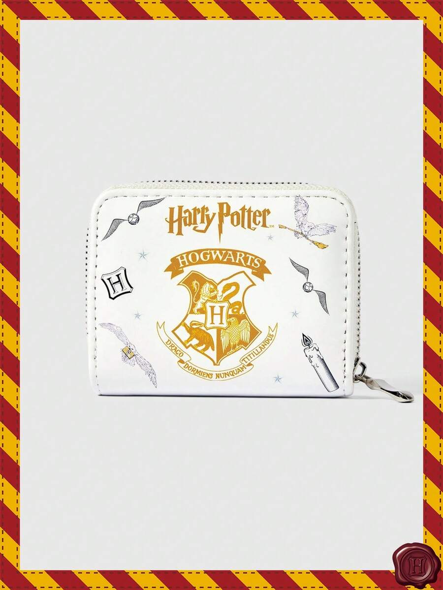 HARRY POTTER X SHEIN 猫头鹰图案四合一拉链钱包,多卡位收纳包带零钱袋,轻便证件套,适合女性/女孩,可作为青少年、学生、教师的礼物,也可作为学校和商务名片袋使用。 - 白色 - 查看 1