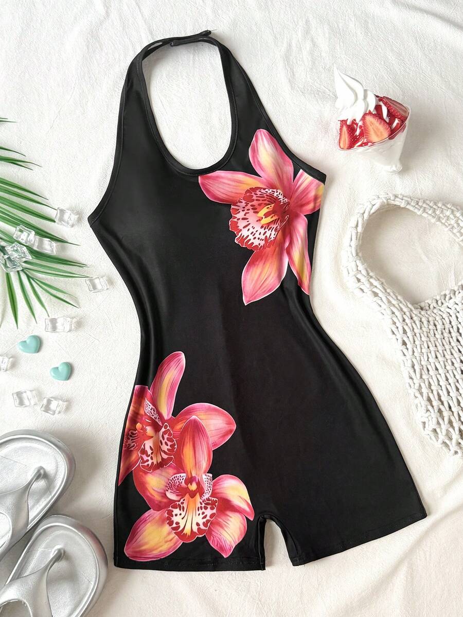 SHEIN 少女碎花吊带休闲日常连体衣 - 彩色 - 查看 1