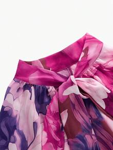 ZEYLAH Floral Print 2 Pieces Romantic Ruffle Trim Camisole Maxi Dress, Spring/Summer - Hot Pink - View 8