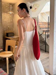 DAZY Đầm dài nữ bằng vải satin ánh ngọc trai kiểu Hàn Quốc thanh lịch, đa năng, thích hợp cho mùa xuân và mùa hè. - trắng - Xem 2