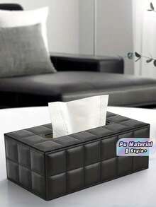1PC Large Rectangular PU Tissue Box Cover Magnetic Lock Black Grid Pattern Modern Home Decor For Dresser Nightstand Office Car Storage Organizer Minimalist Style - Black - View 1