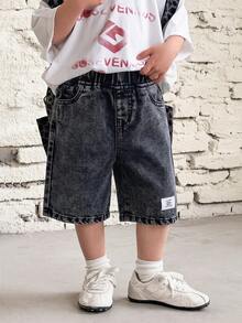 Young BoyLoose Fit Gray Denim Shorts - Black - View 4
