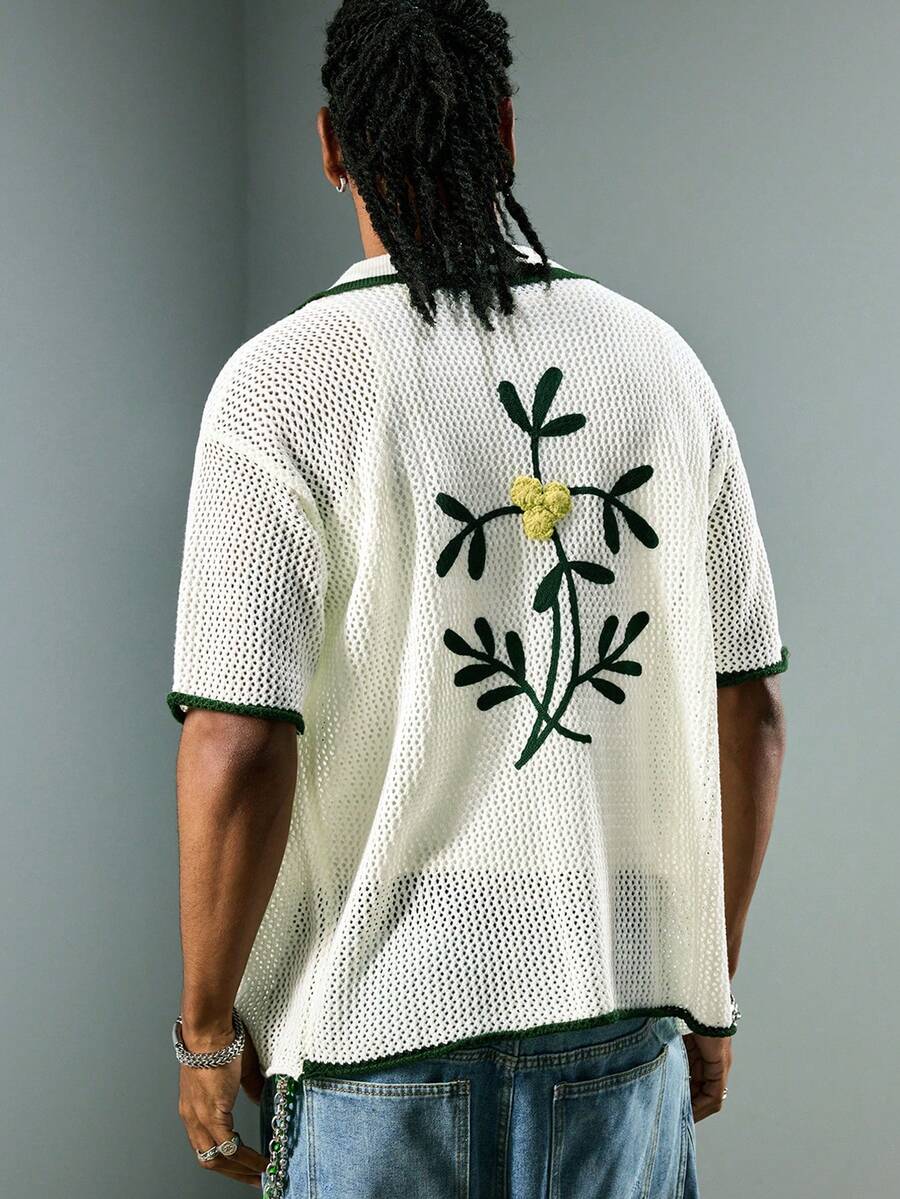 ROMWE MEN Street Life Sweater Rajut Motif Bunga Warna Kontras untuk Pria - MultiWarna - View 1