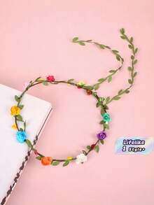 Lifelike 9 Flower Vine Wreath Hair Hoop Fresh Forest Style Green Leaf Headband Photoshoot Prop Stage Performance Costume Accessory Friendly Soft Flexible Fit - multicolor - View 1