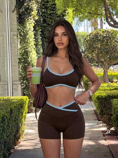 WanderVale Women's Solid Color Casual Outdoor Sports Yoga Fitness Camisole And Shorts 2 Pieces Set