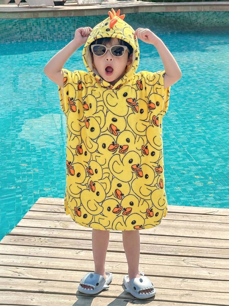 SHEIN Little Byeori 男童3D鲨鱼图案柔软舒适双面绒面连帽泳衣罩衫,适合搭配沙滩裤、毛巾、浴袍,适合春夏郊游、情人节、约会、旅行、度假、家庭聚会、返校、生日派对等场合。 - 藍色 - 查看 1