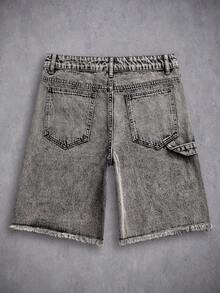 Manfinity Denimwave Quần short denim nam phong cách thường ngày, đính đá, rách nhẹ, có túi xéo. - Xám - Xem 2