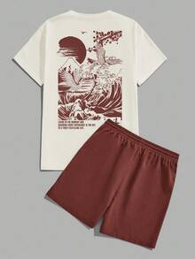 Manfinity Joysei Conjunto de top de punto color albaricoque ajustado y pantalones cortos tejidos marrones para hombre - Marrón - Ver 2