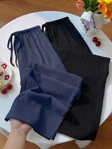 Sweetra Y2K Casual Vacation Versatile Collegiate Textured Wide Leg Pants - Multicolor - View 1