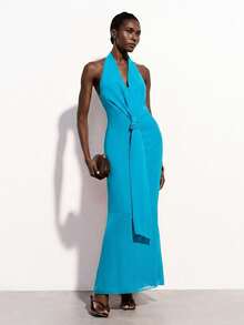 Aveloria Modichic Red Chiffon Tie Strap Backless Dress, Fitted Silhouette, Party & Resort Versatile - Blue - View 6