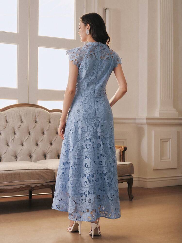Women's Spring/Summer New Sky Blue Lace Dress, Elegant Long Dress