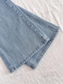Elamini Low-Waist Fashionable Washed Waist Buckle Flare Jeans - Light Wash - View 4