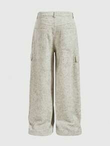 ROMWE MEN Street Life Men's Casual Star Print Faux Snow Flake Pocket Sweatpants - White - View 2