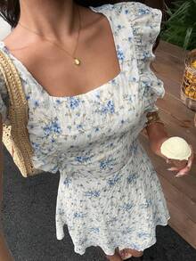 Serisse Women's Floral Print Ruched Casual Party & Travel Mini Dress - Baby Blue - View 7