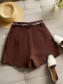SHEIN Franclia Quần short nữ mùa hè kiểu dáng thường ngày có thắt lưng - màu nâu - Xem 2