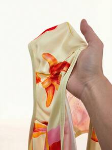 Women's Sexy Floral Print Deep V-Neck Halter Backless Bodysuit, Summer Vacation - Yellow - View 11