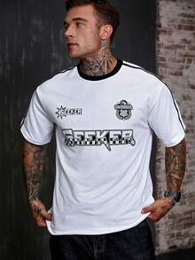 Men's Round Neck Letter Print Casual Versatile Daily Wear Short Sleeve T-Shirt - White - View 4