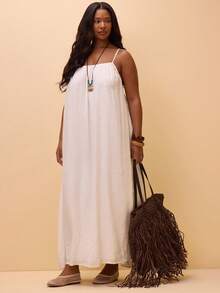 MUSERA Plus Size Linen Feel Loose Fit Maxi Dress Spring Summer Vacation Holiday Elegant Swim Beach Thalassa - White - View 5