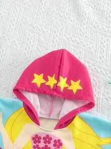 SHEIN 女婴美人鱼印花连帽罩衫泳衣 - 藍色 - 查看 4