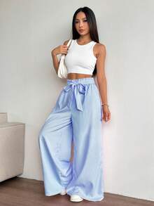SHEIN PariChic 女士条纹打结设计休闲百搭日常裤 - 彩色 - 查看 6