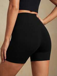 Glamine Women's Solid Color Minimalist Casual Athletic Shorts - Black - View 2