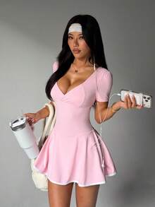 CourtClass CourtClass Women's Casual Everyday Sports Skort With Color Blocking - Pink - View 3