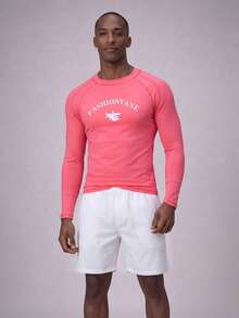 ZELFYO Set de 2 piezas con Top de manga larga con estampado de letras y bóxer de natación para hombre - Rosado Sandía - Ver 4