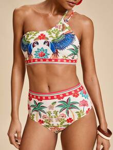 SHEIN TRVLCHIC Bộ bikini hai mảnh họa tiết cây nhiệt đới và vẹt dành cho nữ, thích hợp cho kỳ nghỉ hè ở bãi biển. - Nhiều màu - Xem 1