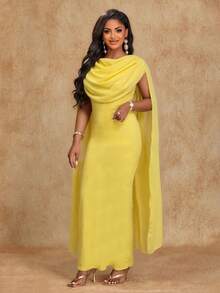 SHEIN Lunessa Elegant Backless Solid Color Party Cocktail Party Dress Yellow Summer - Pale Yellow - View 5