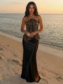 Aloruh 女士优雅性感豹纹吊带度假上衣，豹纹度假上衣，派对上衣 - 彩色 - 查看 2