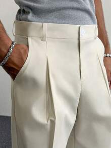 PAVTROS Men's White Wide Leg Pants, Loose Fit, Fashion Versatile Trousers Wide Leg - Beige - View 3