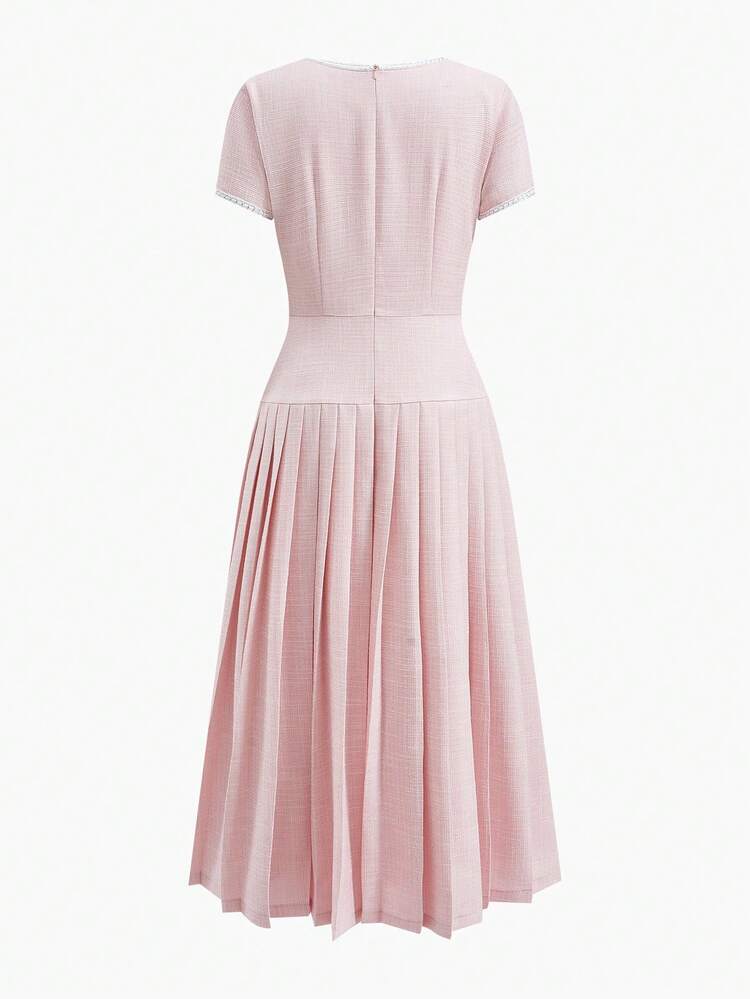 WOMEN'S SPRING/SUMMER LIGHTWEIGHT PLEATED HEM MINI DRESS, PETITE LENGTH