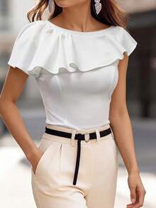 Medorina Camicia casual plissettata di colore unito, adatta per uso quotidiano, per donne di mezza età e anziane - Bianco - Visualizzare 4