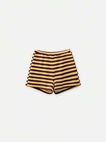 Nöista Conjunto de chaleco y pantalones cortos a rayas con botones de rana. Estilo de verano, otoño, resort, vacaciones, casual. - Café integral - Ver 9