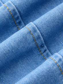 GlowEve Set Denim Kasual Wanita Model Rompi dan Rok Berkerah V Kancing Tunggal - Biru - View 6