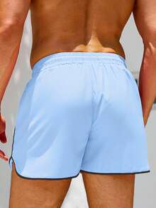 Palasendo Men's Summer Beach Vacation Drawstring Waist Contrast Piping Slant Pocket Loose Beach Shorts, Holiday - Baby Blue - View 2