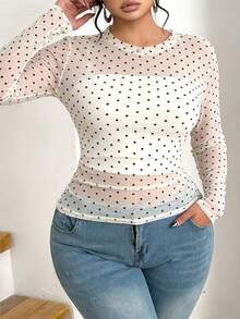 Elenzga Plus Size Sheer White T-Shirt + Camisole Underlay Date Night Autumn Sexy - Black and White - View 5