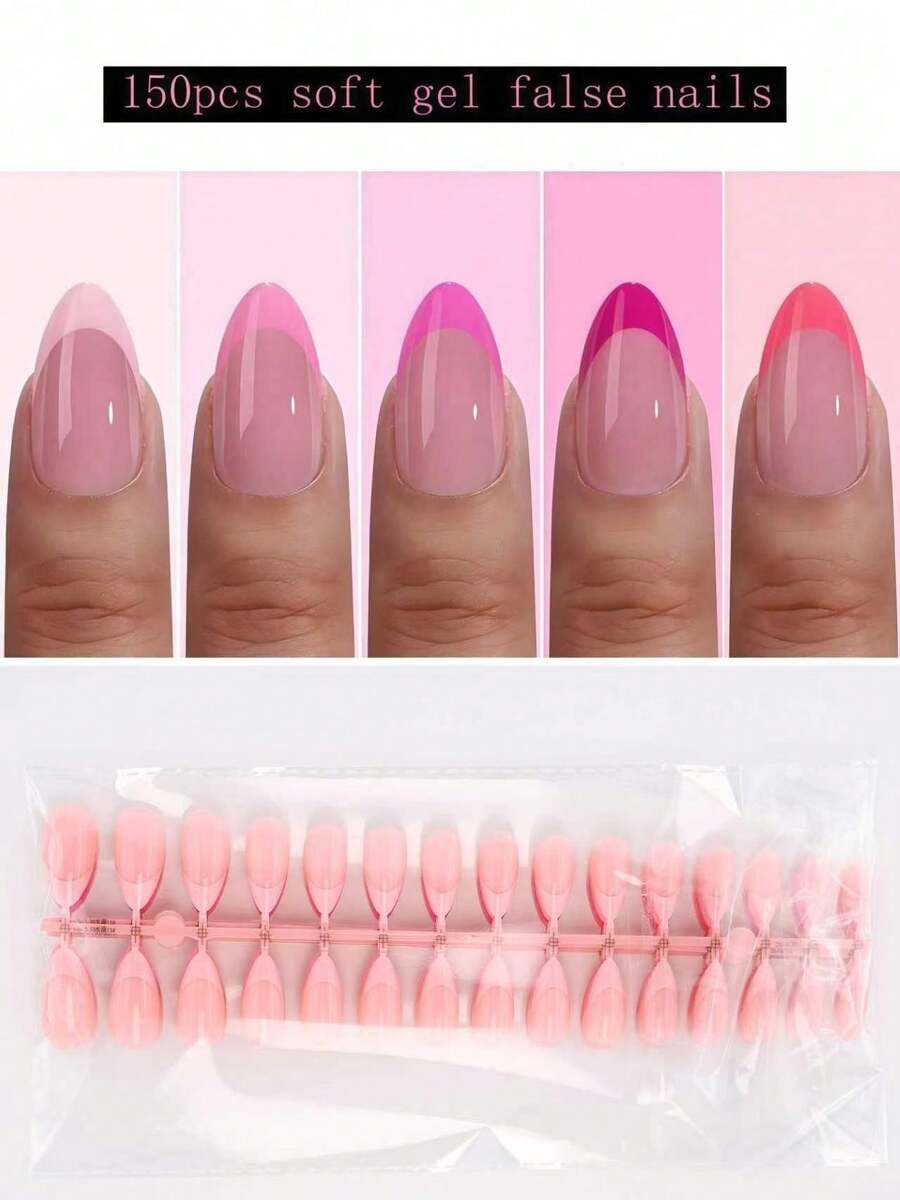 Bộ 150 móng giả gel màu trắng hình hạnh nhân ngắn kiểu Pháp, 5 kích cỡ, bộ dụng cụ tự làm móng gồm 5 móng giả màu hồng kiểu Pháp, móng giả vuông 3 trong 1 có thể tái sử dụng, dành cho nữ, sử dụng tại salon, dụng cụ làm móng chuyên nghiệp, 15 kích cỡ. - Nhiều màu - Xem 1