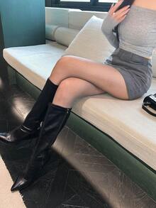 DAZY 女士性感蕾丝透视弹力紧身打底裤 - 灰色 - 查看 10