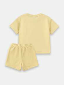 SUMWON Girls Summer Beach Days Ahead Print T-Shirt And Shorts Two-Piece Casual Outfit Set With Short Sleeves And Crew Neckline - Yellow - View 2