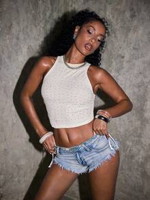 Áo hai dây thời trang đính đá cho nữ - trắng - Xem 4