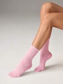 Embroidered Logo Women's Leisure Sports Tube Socks - Multicolor - View 3