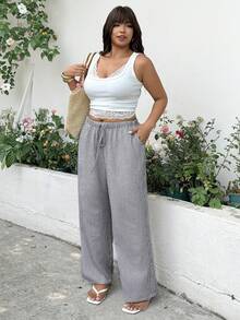 GalTyme Pantalones casuales de talla grande para mujer de primavera/verano con rayas, cintura con cordón y bolsillos en diagonal - Multicolor - Ver 5